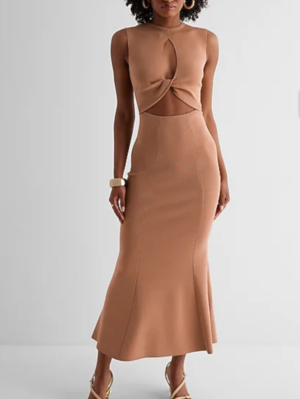 NEW! Express Reversible Twist Cutout Sleeveless Camel Maxi Sweater Dress Size S